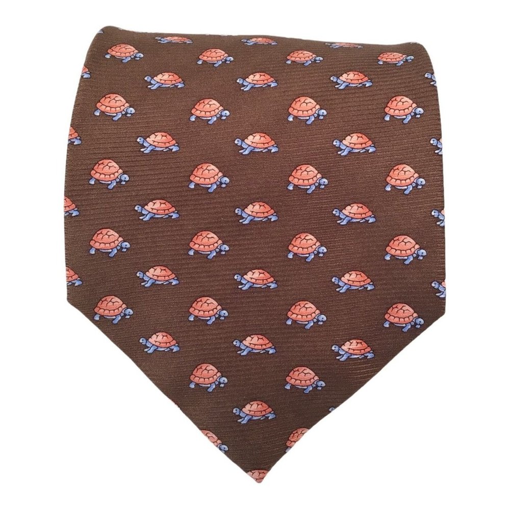 BURMA BIBAS Brown Turtle Printed Tie 100% Silk 58"/3". 3/4 EXCELLENT CONDITION